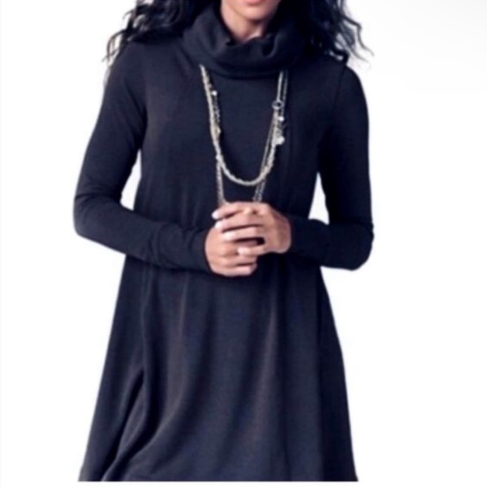 Cabi #239 Cowl Neck Tunic Sweater Dress Women's Xs Black Long Sleeve